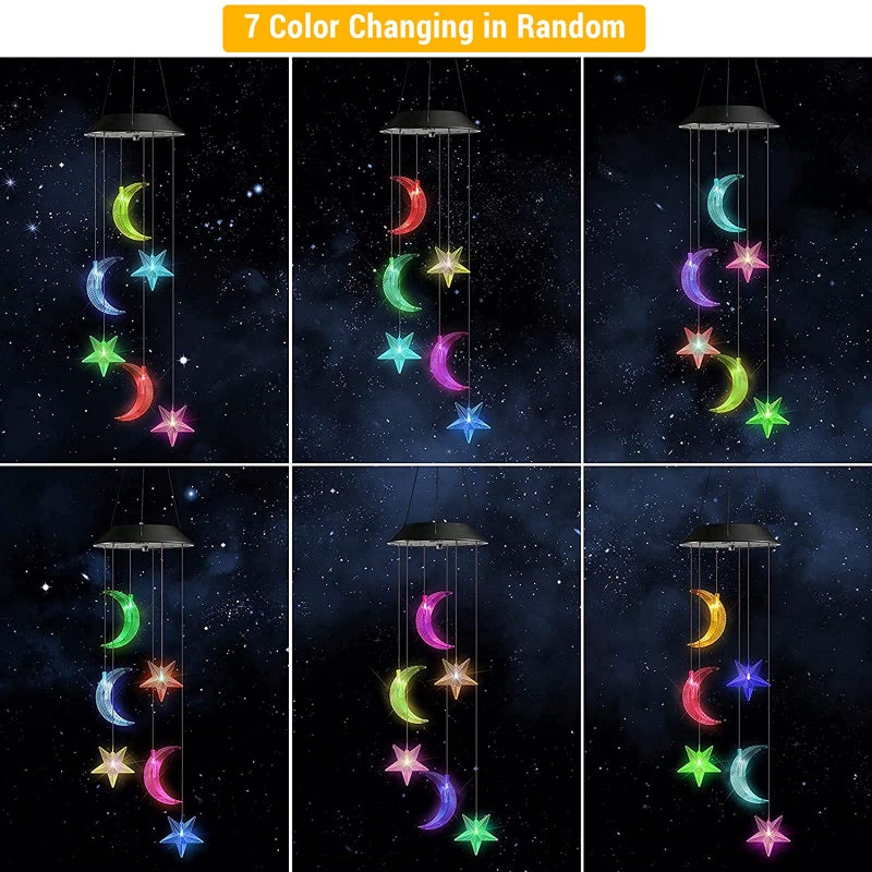 Toodour Solar Wind Chimes, Color Changing Wind Chimes Moon and Star, LED Decorative Mobile, Gift for Mom Grandma, Waterproof Outdoor Moon Star Light for Garden, Patio, Yard, Window Outdoor Decor - Image 4